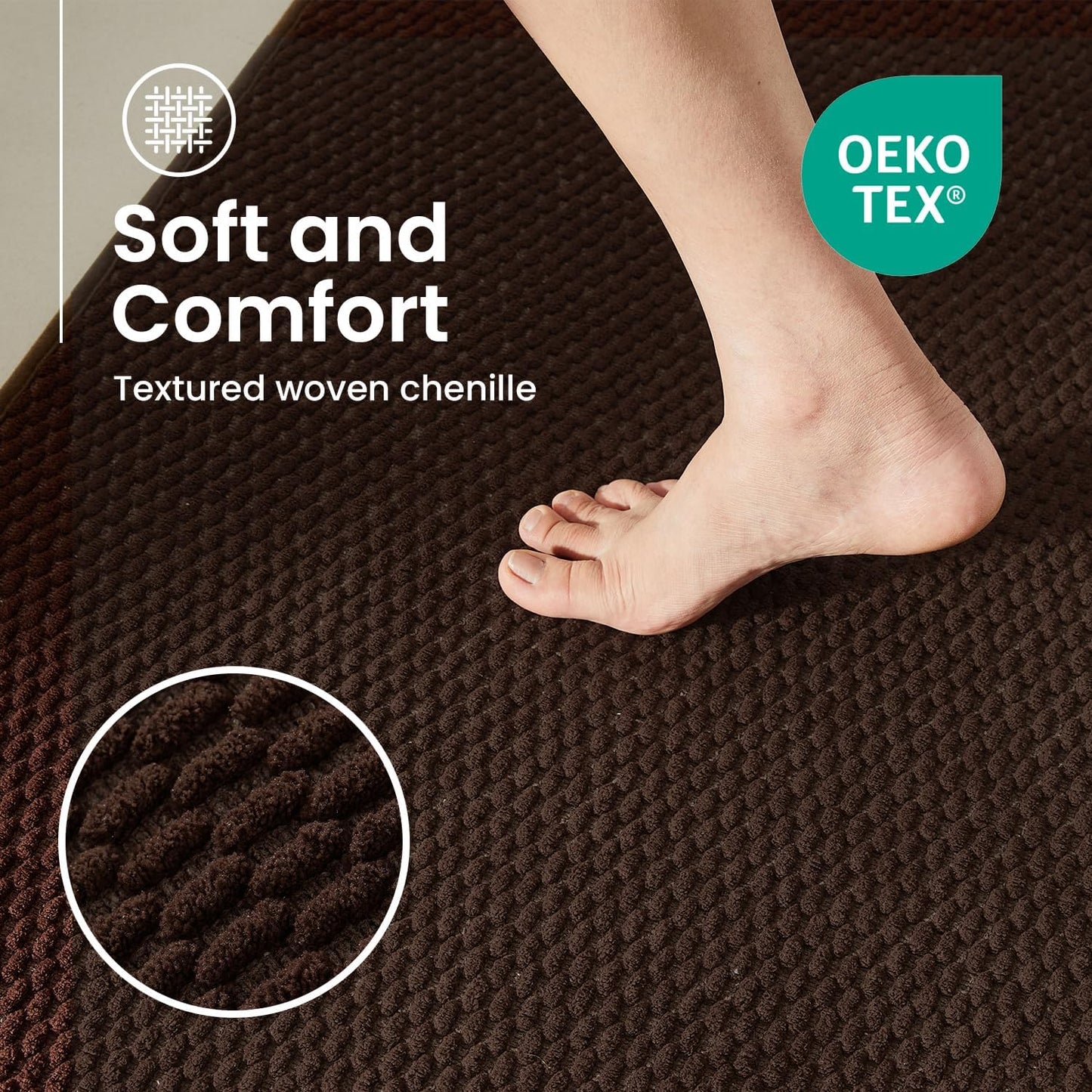 TYUU Bathroom Rugs Sets 3 Piece, Non Slip & Washable Bath Mat Set, Super Absorbent Quick Dry Bathroom Mat Set, Soft Low Pile for Toilet, Sink & Tub, 16"x24", 20"x30" & 20"x24" U Shape, Brown