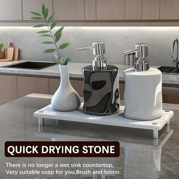 Quick Dry Sink Caddy Kitchen Sink Organizer, Water Absorbing Stone Tray - Image 6