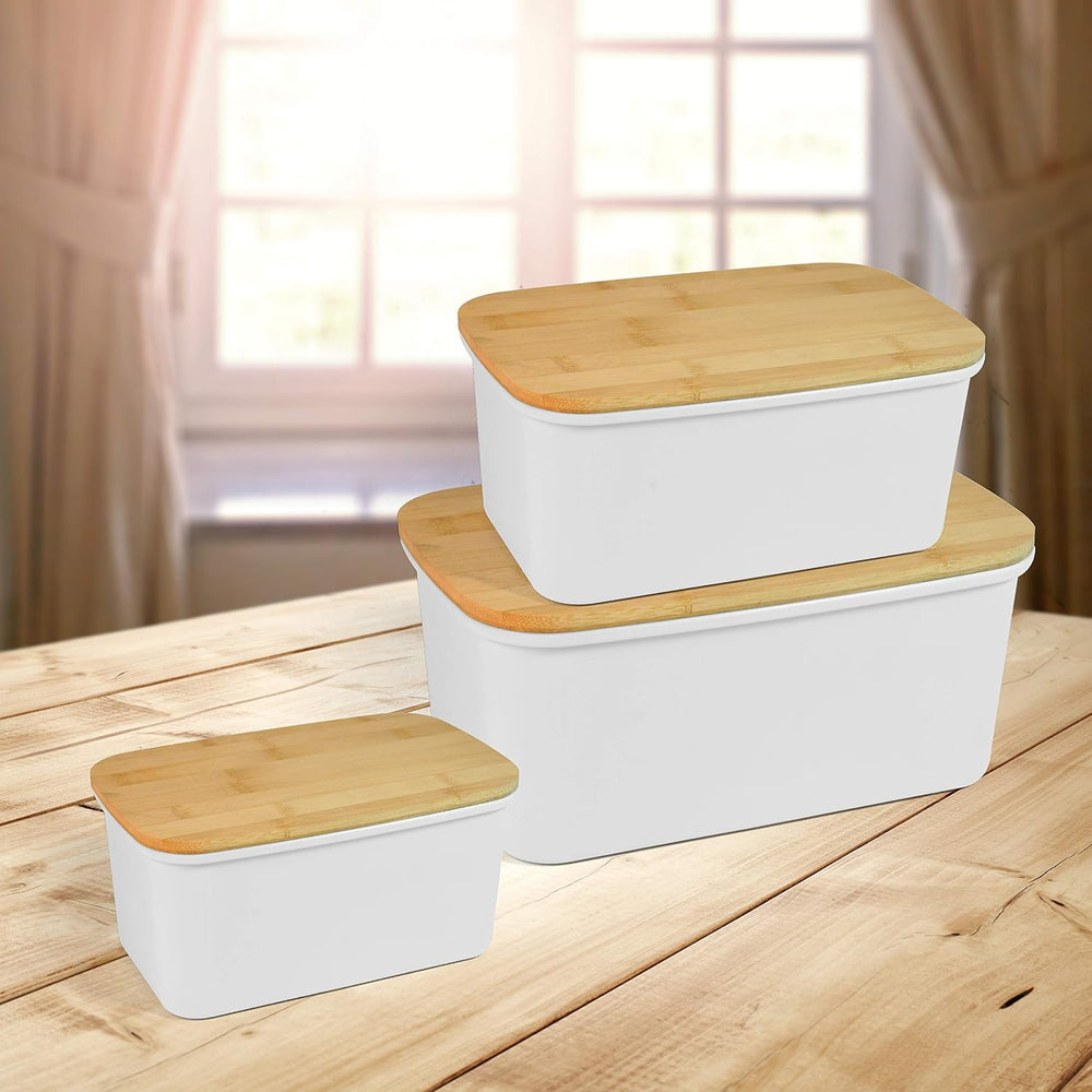 3 Pack Storage Bins with Bamboo Lids, Plastic Storage Containers with Lids St...