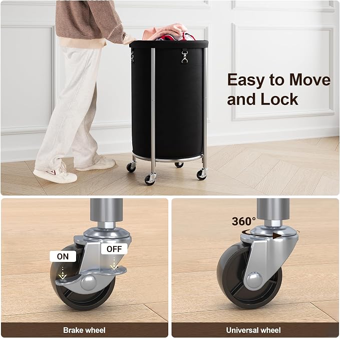 ELYKEN Laundry Hamper with Wheels, 110L Rolling Laundry Basket, Round Laundry - Image 4