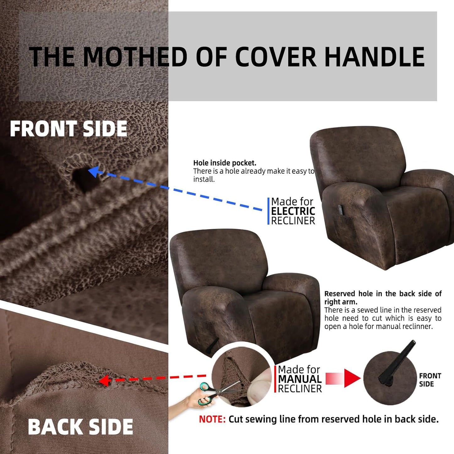 ANARACHON Leather Like Recliner Chair Covers Heavy Duty, 4 Pieces Recliner Cover for Recliner Chair, Leather Cover for Recliner slipcovers Washable for Pets (Dark Brown)