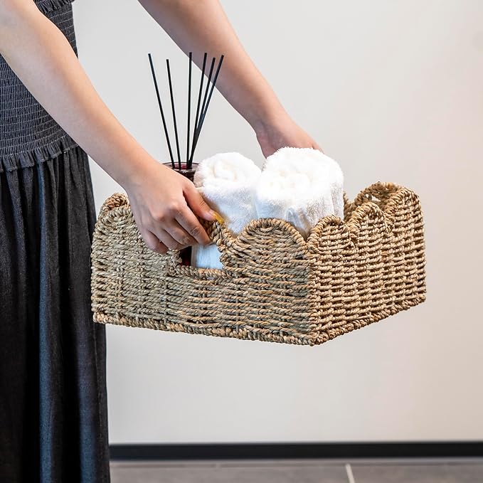 Scalloped Basket 2 Pack Wicker & Rattan Storage - Image 3