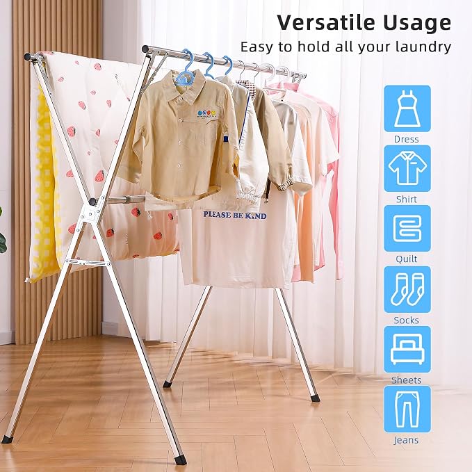 funest Drying Rack Clothing, 79 Inches Adjustble & Foldable Laundry Dryin...