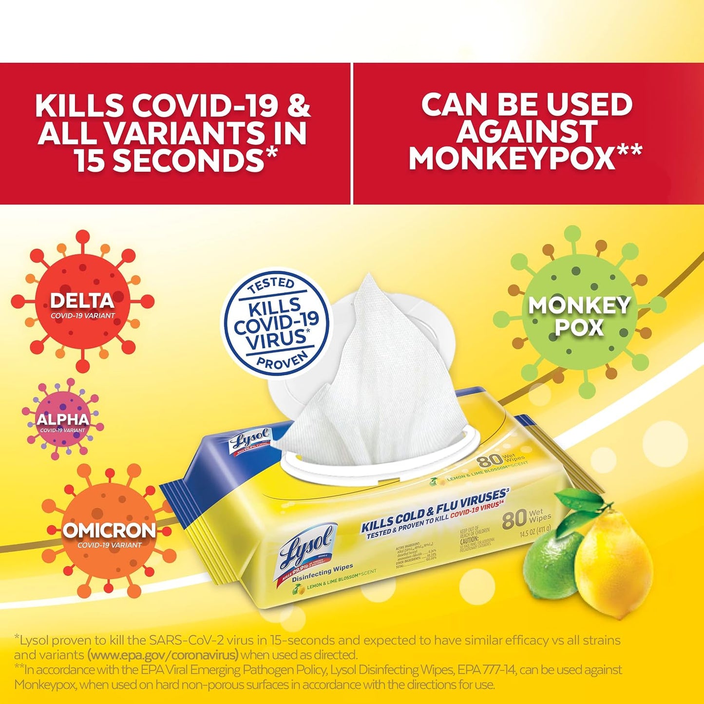 Lysol Handi-Pack Disinfecting Wipes, Brighter Horizon, Country Scent, (Pack of 4 - 320ct Total)