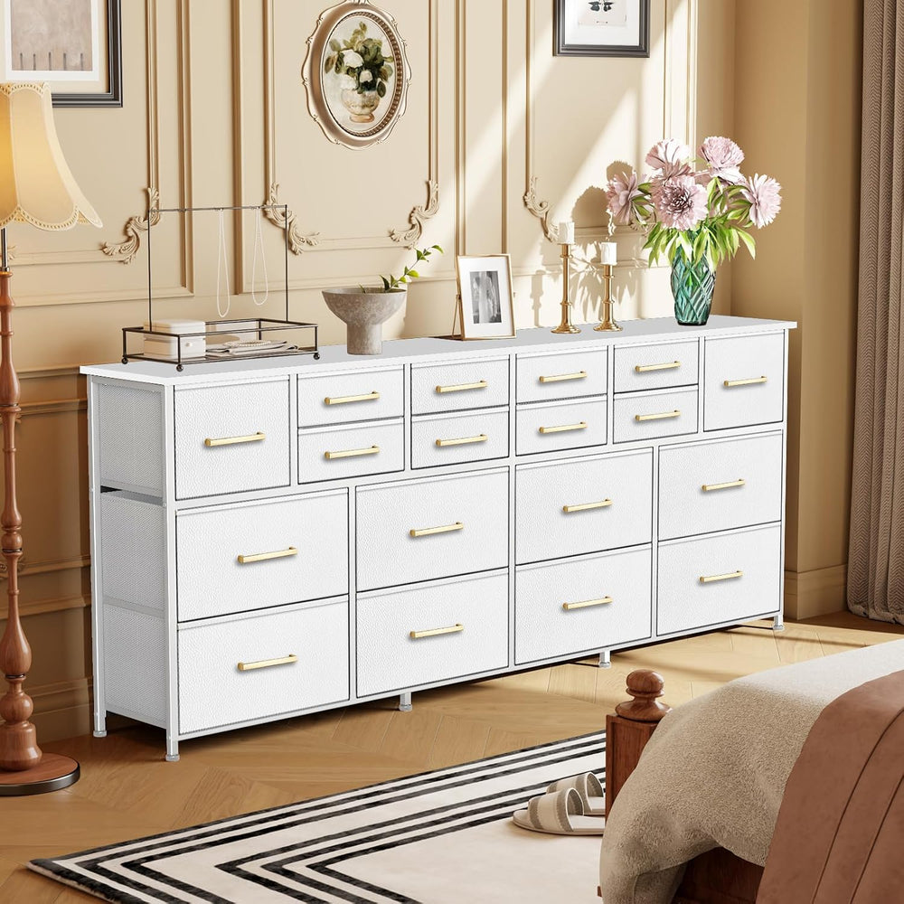 VASICAR 74.8 Inch Wide TV Stand, Dressers for Bedroom with Fabric Drawers