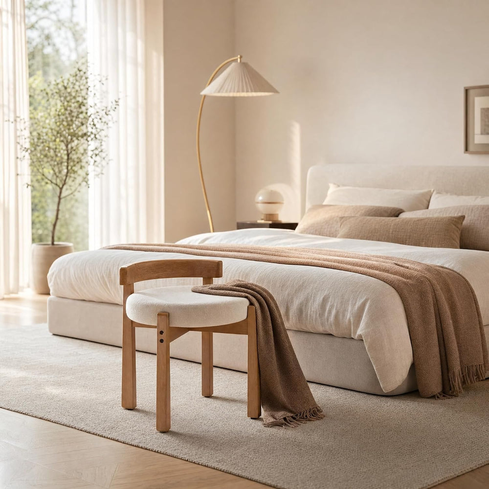 DUOMAY Modern Linen Ottomans, Beige, Set of 2