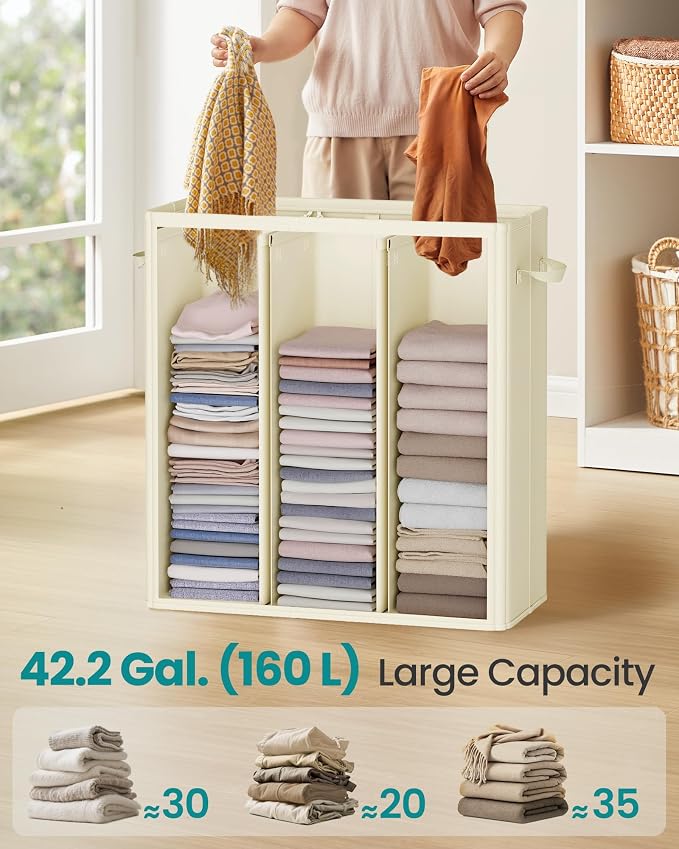 SONGMICS 42.2 Gallon Laundry Hamper, 3-Compartment Laundry Basket Sorter - Image 3