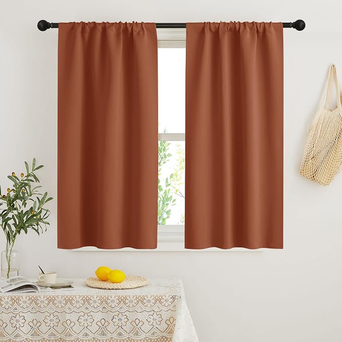 RYB HOME Orange Short Curtains Blackout, 45 inch Durable Cafe Curtains Room by RYBHOME