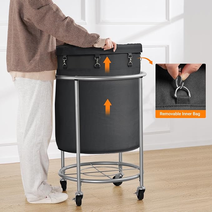 ELYKEN Laundry Hamper on Wheels, 23.6" Diameter 170L Large Capacity Laundry - Image 7