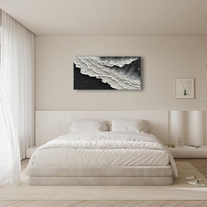 NANKAI 24x48 Inch Hand Painted 3D Ocean Wave Landscape Oil Painting Black and - Image 5