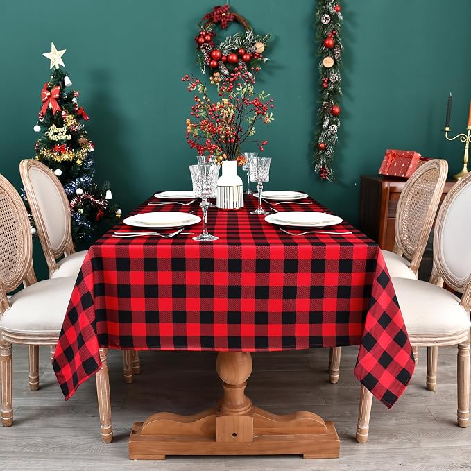 Classic Gingham Buffalo Xmas Tablecloth Fabric - Image 4