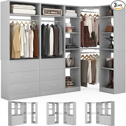 Corner Closet System with 6 Drawers, Closet Organizer System with 14 Shelves & by Besiost