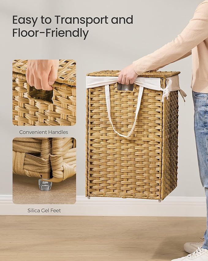 SONGMICS Laundry Hamper with Lid, 42.3 Gallon Synthetic Rattan Clothes Laundry - Image 4