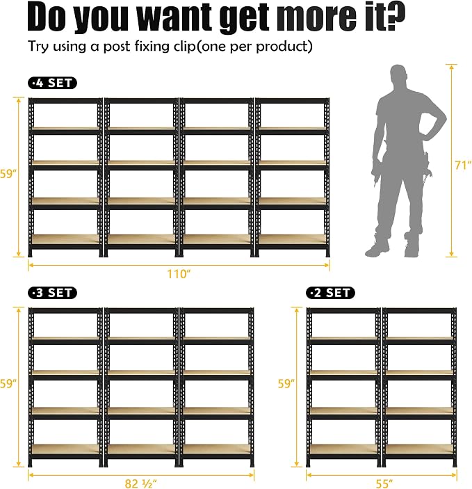 PrimeZone Storage Shelves 4 Pack 5 Tier Adjustable Garage Storage Shelving - Image 8