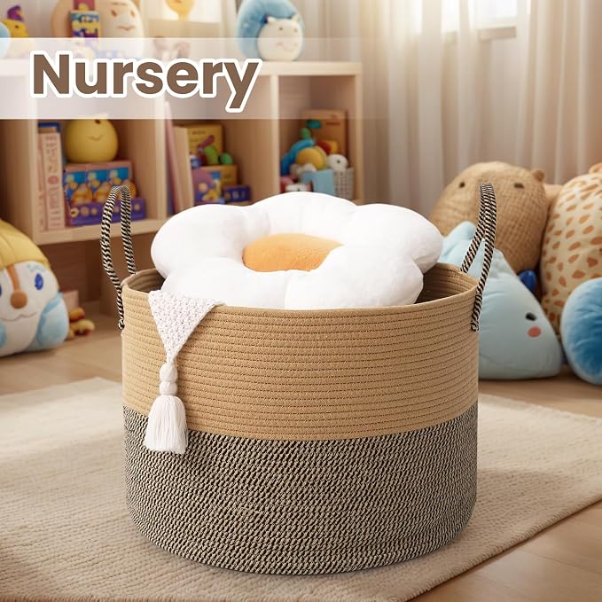 Woven Blanket Basket, 65L Large Rope Storage Bin - Image 4