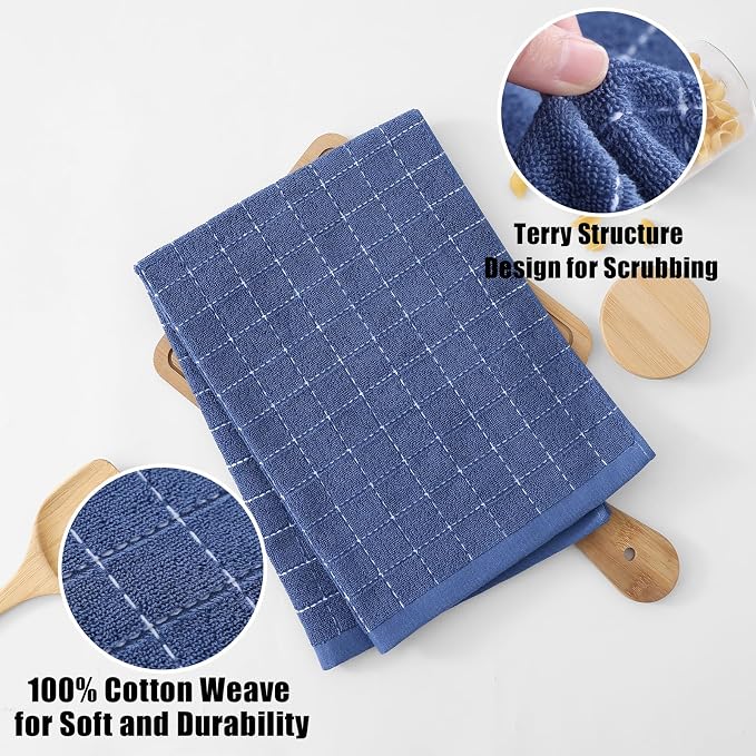 Homaxy 100% Cotton Terry Kitchen Towels, Checkered Designed, Soft and Super - Image 2