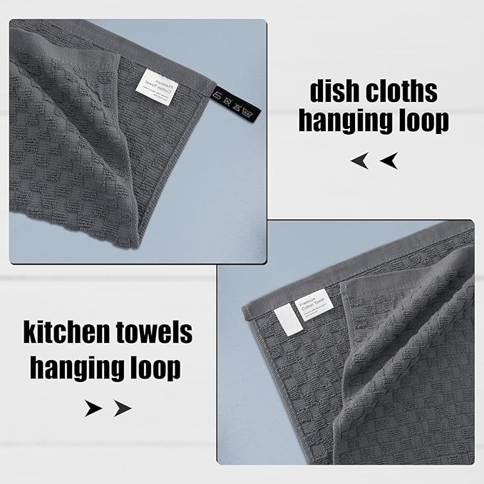 Fintale 100% Cotton Kitchen Towels and Dishcloths Set, 12 x 12 & 15 x 25 Inches - Image 3
