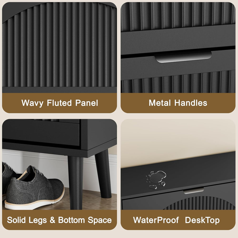 Shoe Storage Cabinet with 4 Flip Drawers, Narrow Wood Shoe Organizer Cabinet ...