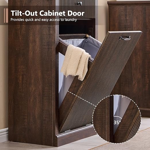 Modern Tilt-Out Trash Can Cabinet, 10 Gallon Fluted Laundry Hamper Cabinet - Image 5