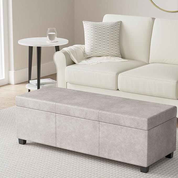 SIMPLIHOME Avalon 48 inch Wide Contemporary Rectangle Storage Ottoman Bench in - Image 2
