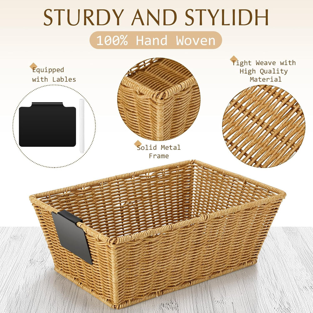 Marsui 6 Pcs Wicker Storage Baskets for Pantry Organization with Labels Handw...