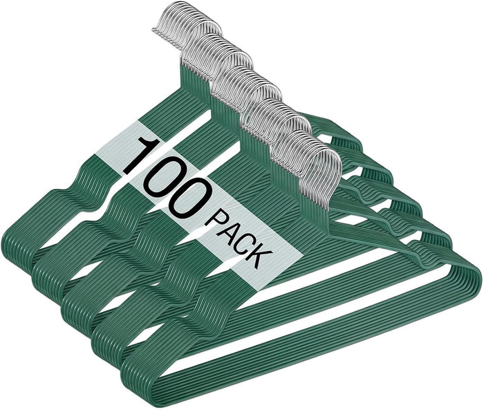 Wesiti 100 Pcs Metal Wire Non Slip Hangers for Clothes Space Saving Hanger Strong 15.7 in Triangle Clothes Coat Suit Bridal Boutique Dress for Closet Dorm Rack(Ink Green)