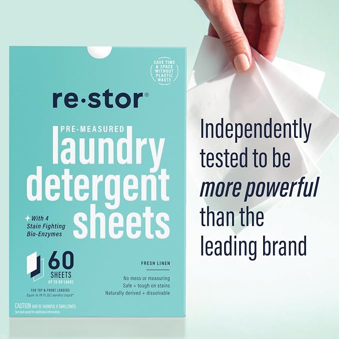 restor Laundry Detergent Sheets Fresh Linen 60 Loads | Eco Friendly Plastic - Image 2