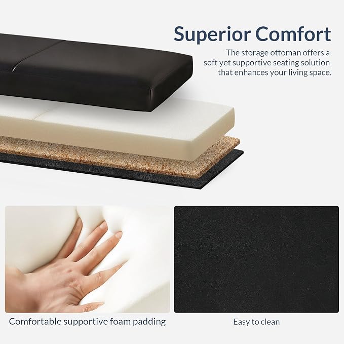 BELLEZE Storage Faux Leather Ottoman, 47 Inch Bench Bedroom Bench