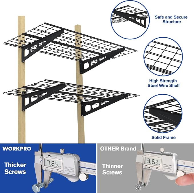 WORKPRO 2-Pack 2x4FT Garage Wall Shelving, 48” x 24” Heavy Duty Wall Mounted - Image 3