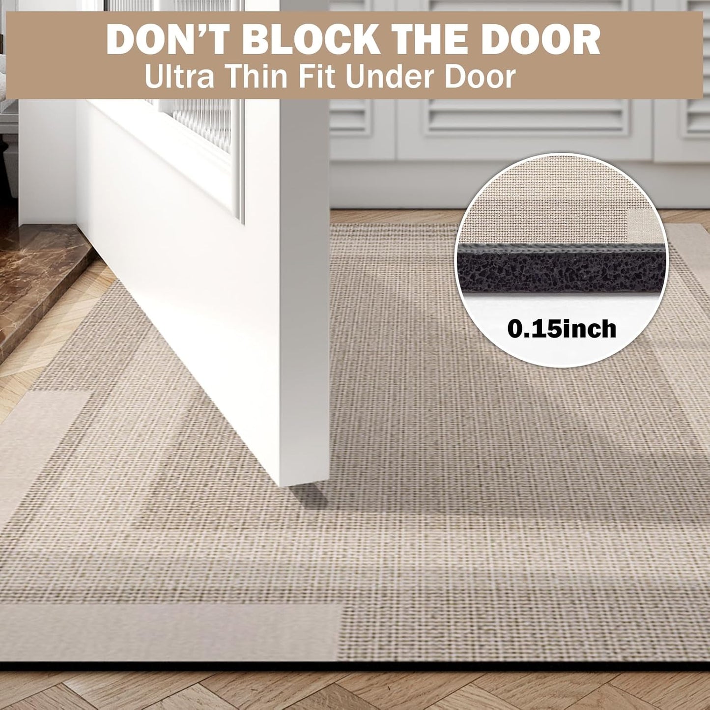 YDKGL Non Slip Bath Mat, Rubber Backing Ultra Thin Bathroom Rugs Fit Under Door Quick Dry Super Absorbent Washable Bath Rug Shower Mat for Bathroom Floor Bathtub Shower Sink, Easy Care Beige 16"x 24"
