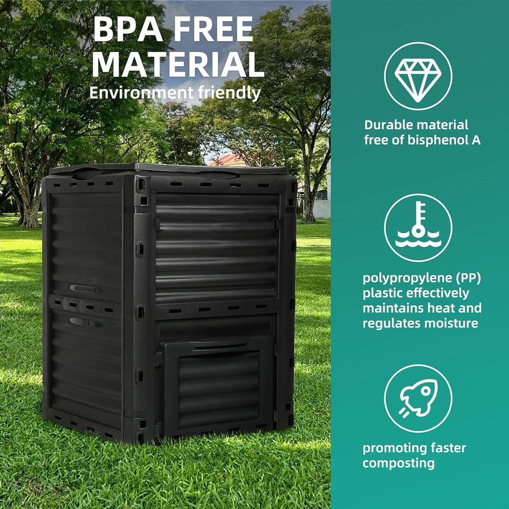 80 Gallon Large Compost Bin Outdoor - 300L High Capacity Composter with Top F...