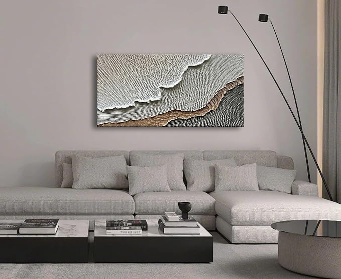 NANKAI Thick Texture Abstract Oil Painting Hand-Painted Beach Wave Landscape - Image 6