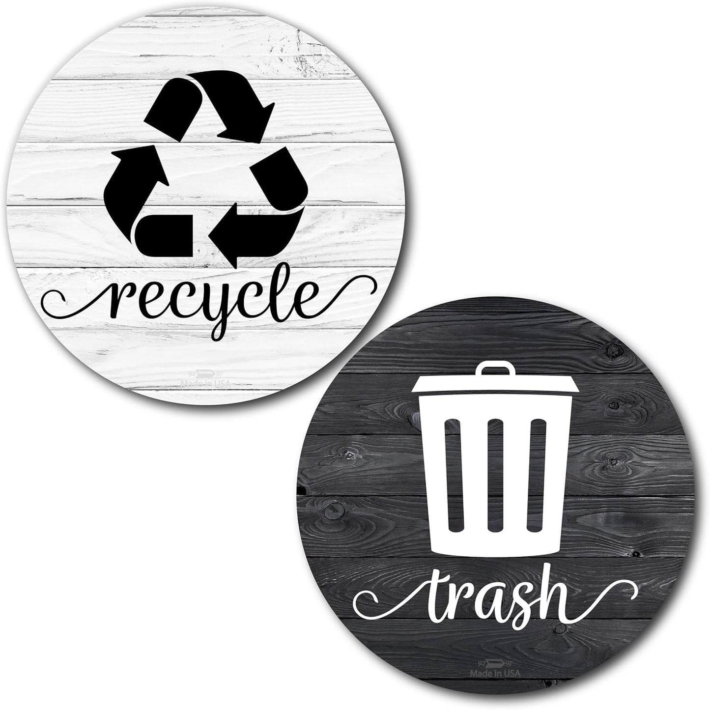 Rustic Trash and Recycle Magnets, Farmhouse Recycle Magnet for Trash Can | 3.5" Magnetic Recycling Stickers for Trash Can, Kitchen Bins Recycling Magnets Compost Sign for Garbage, Made USA, Combo Wood
