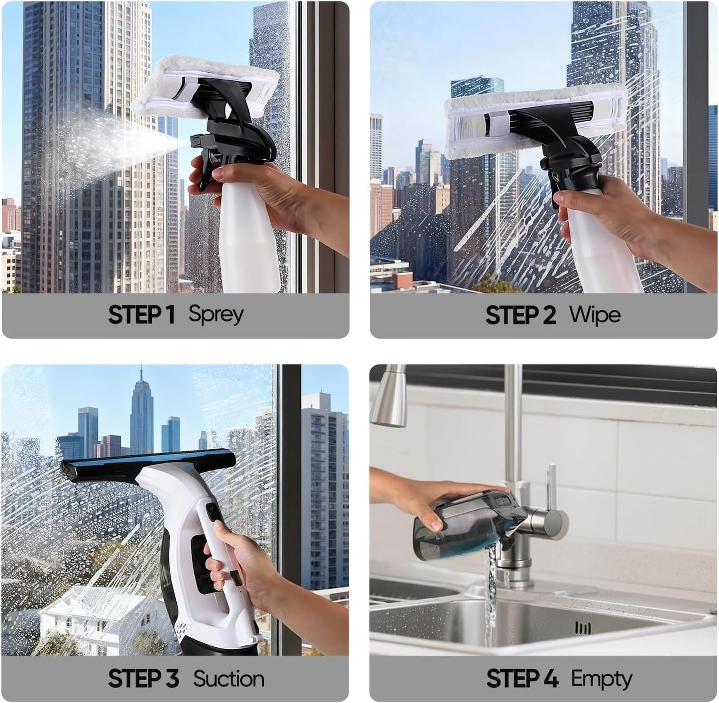 Window Vacuum Squeegee Cordless, Window Vacuum Cleaner with 2000Pa Streak-Free Suction, 30–40" Extension Pole, 11-Inch Cleaner Tool for High Windows, Shower Glass, Tiles & Mirrors