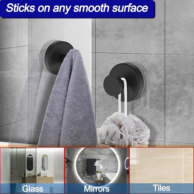 Suction Cup Hooks for Shower, Removable Towel Hooks for Bathroom Window Glass - Image 3