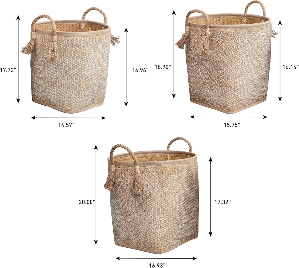 happimess Celia 3-Piece Nesting Storage Baskets 20", Natural/White