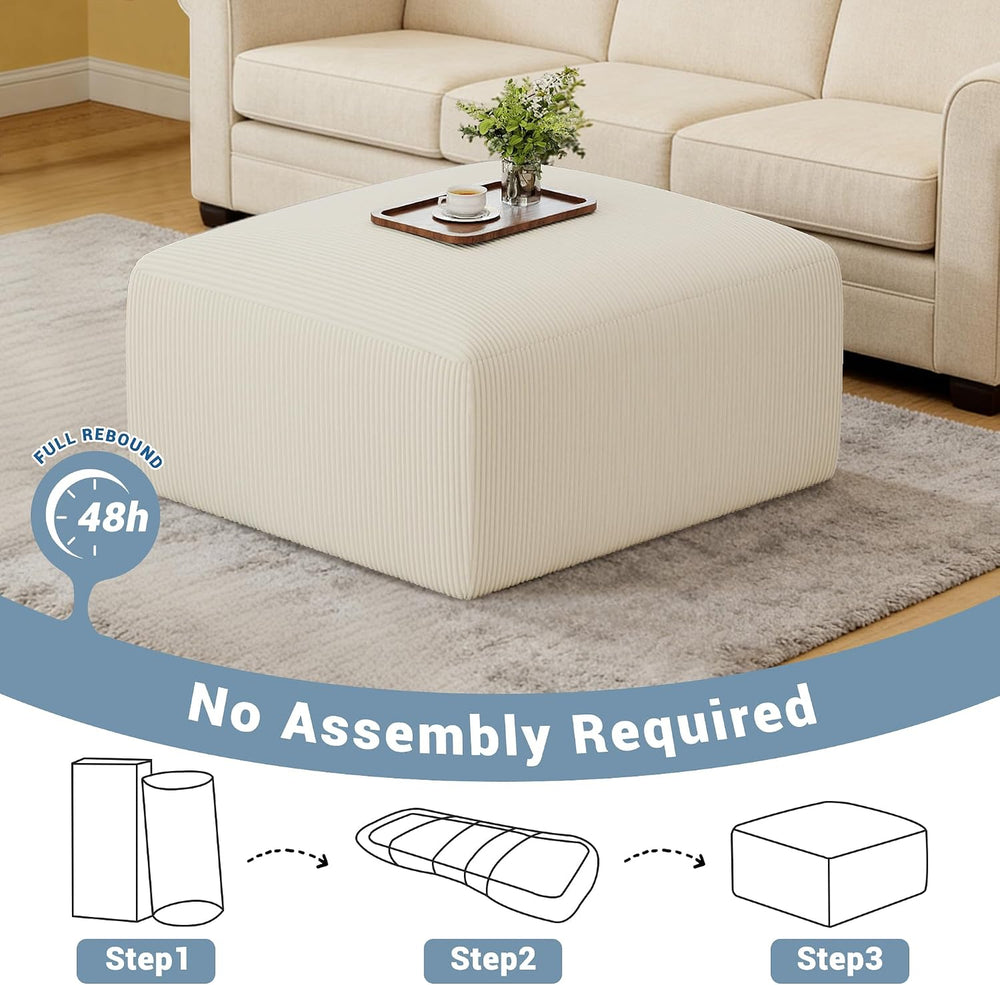 40" Oversized Square Corduroy Ottoman, Large Ottoman Pouf Footstool, Beige