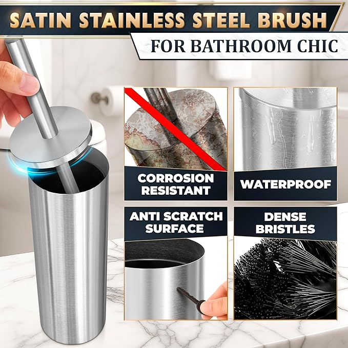 Stylish Stainless Steel Toilet Brush and Holder Set - Image 3
