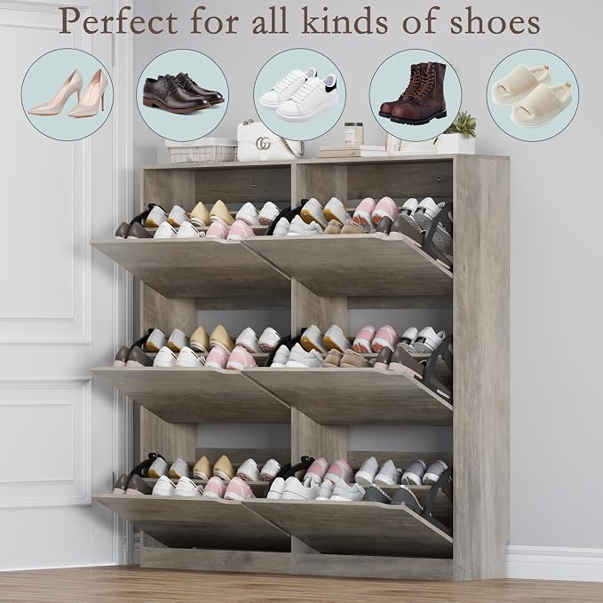 Shoe Cabinet with 6 Flip Drawers, Slim Narrow Shoe Storage Cabinet,