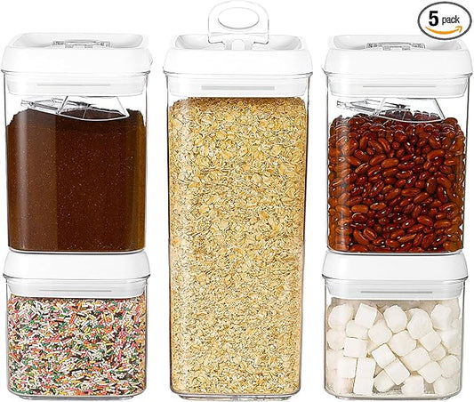 Felli Flip Tite Food Storage Container 5" LARGE 5pk Set + No Residue Label by Felli