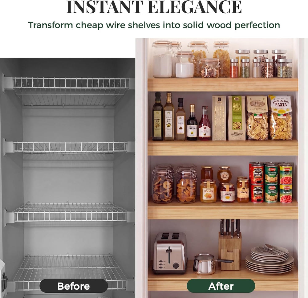 Solid Pine Wire Shelf Covers, 16" D x 21" L, Tool-Free Pantry Rack