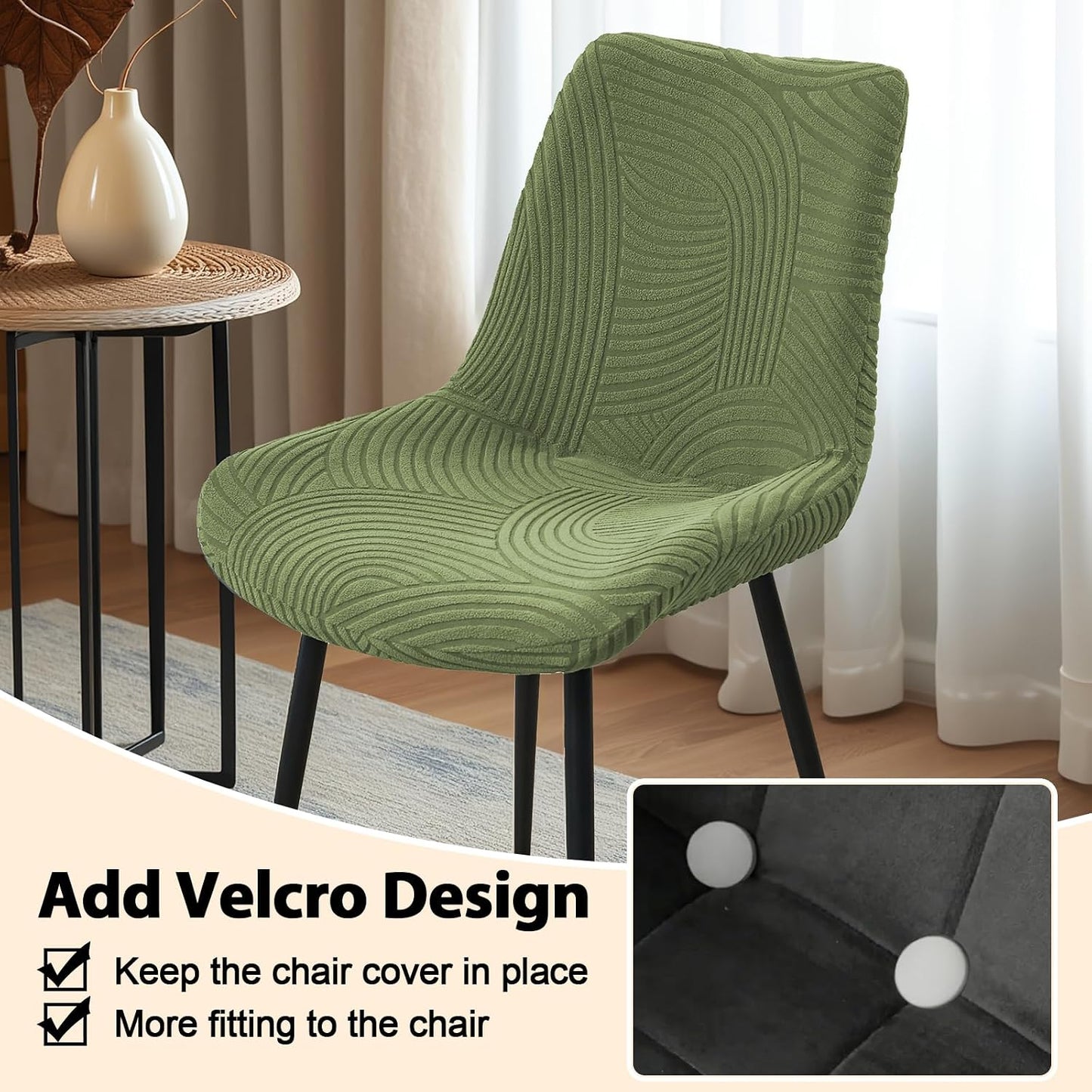 Jacquard Dining Chair Covers Set of 4,Stretchy Mid Century Modern Kitchen Dining Room Chair Slipcovers Armless Accent Side Chair Covers for Dining Chairs,Green