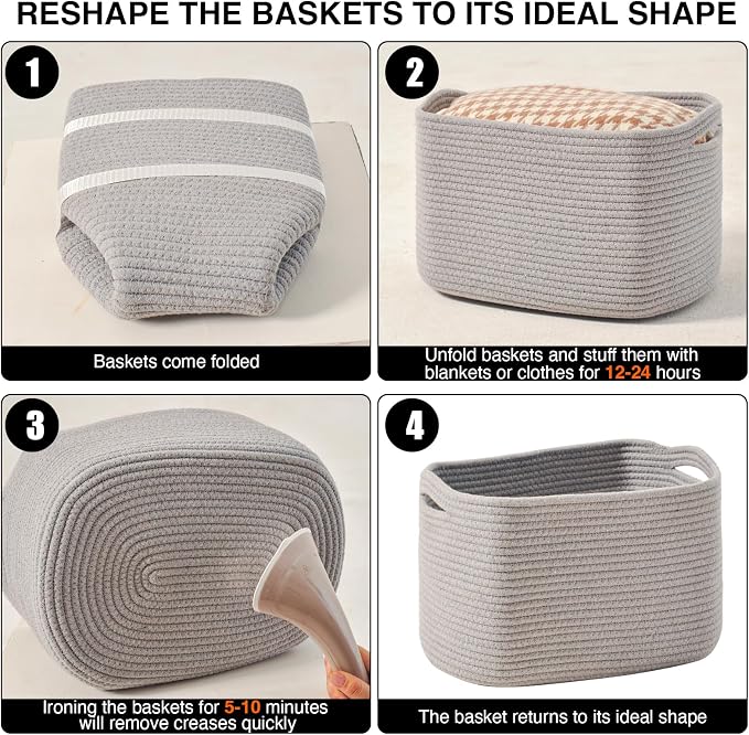 Storage Baskets for Organizing Shelves, Woven Cotton Rope Bins for Baby Nursery - Image 7