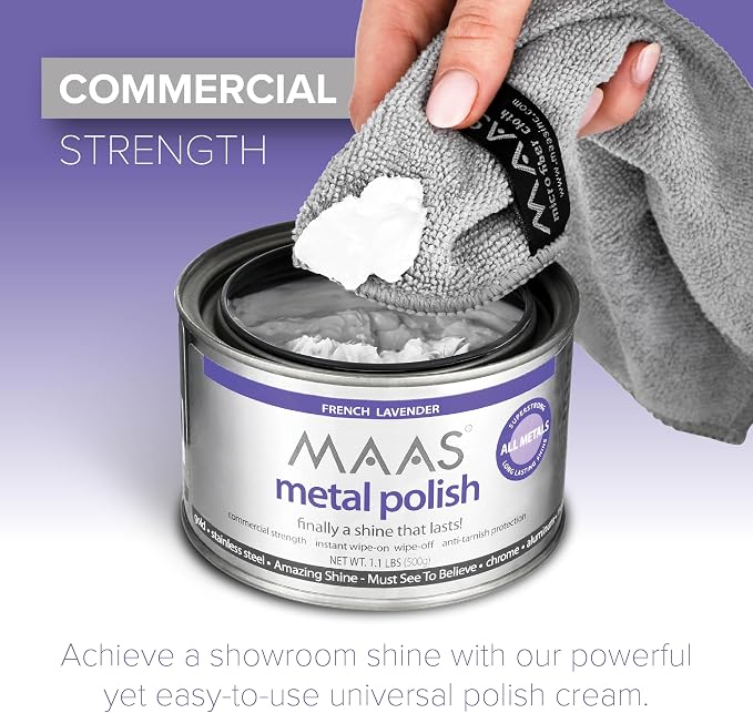 MAAS Metal Polish 1.1lb Can Plus Free Cloth, Universal Metal Cleaner - Image 2
