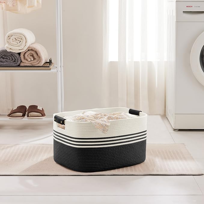 45L Small Laundry Basket with Leather Handles - Image 3