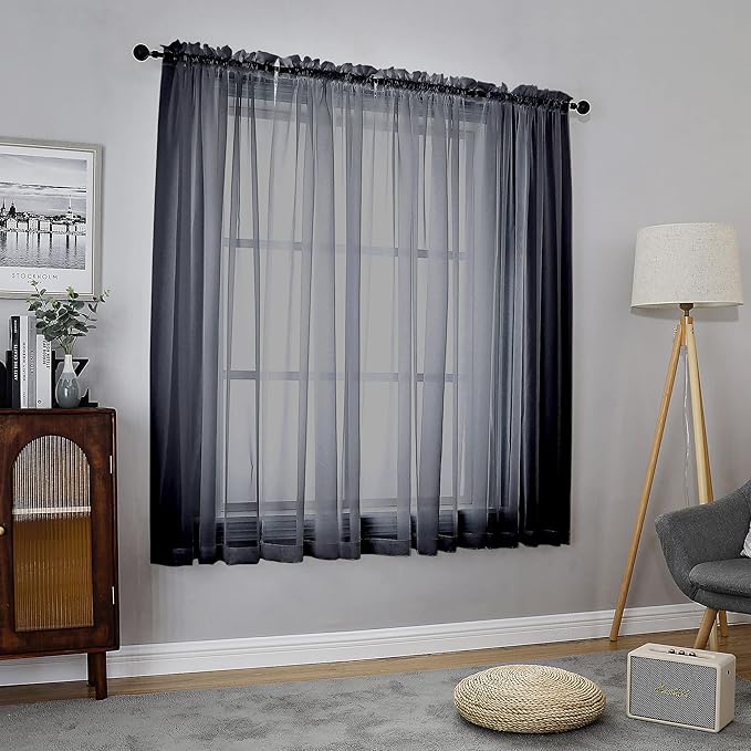 Chyhomenyc Black Sheer Window Curtain Panels 63 Inches Length, 2 Pieces by Chyhomenyc