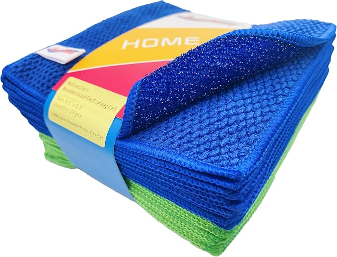 24 Pack Microfiber Scrub Dish Cleaning Cloth, Non-Scratch, Reusable & Durable by AccoHolly