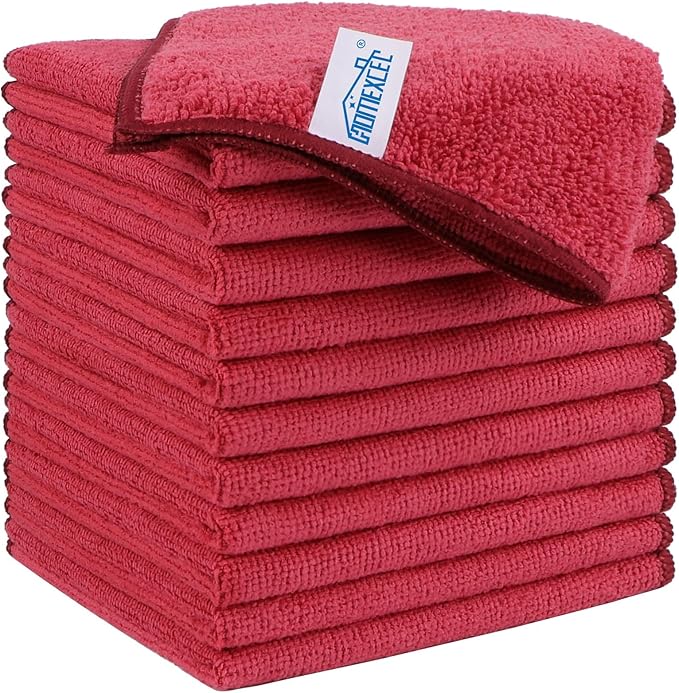 HOMEXCEL Red Microfiber Cleaning Cloth, 12 Pack Premium Microfiber Towels by HOMEXCEL