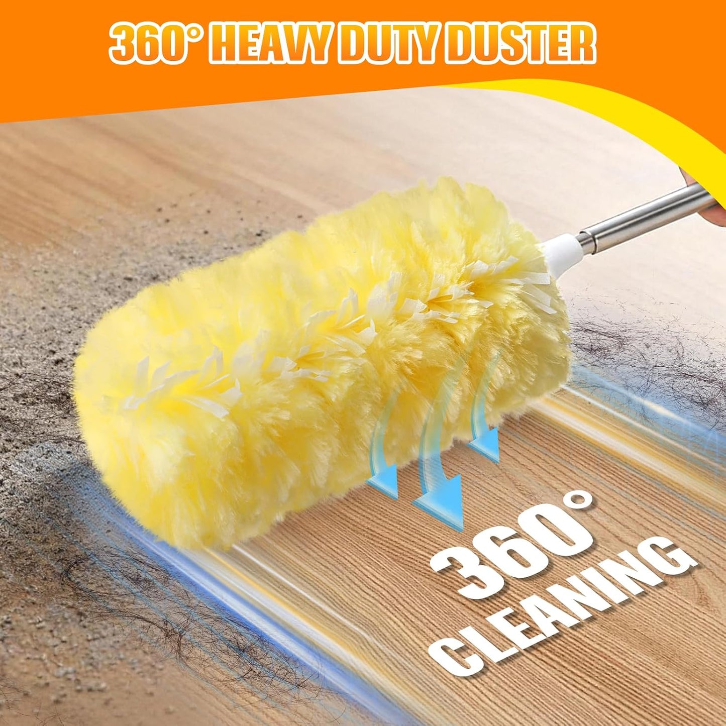 60 Count 360° Heavy Duty Duster Refills with 6 ft Extendable Handle, Compatible with Swiffer Duster, 4X Electrostatic Microfiber Disposable Duster Kit for Home, Office & High Reach Cleaning