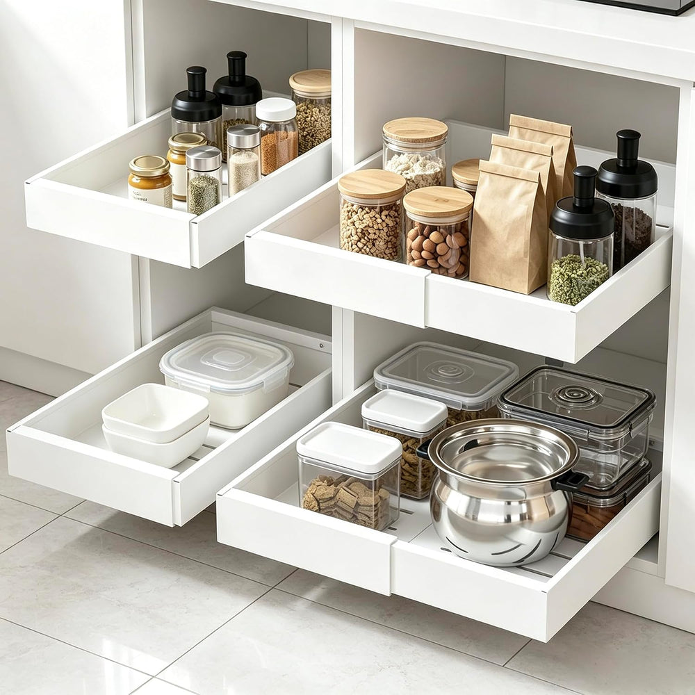 DEKAVA 4 Pack Pull Out Cabinet Organizer Expandable, Adhesive with Nano Film,...